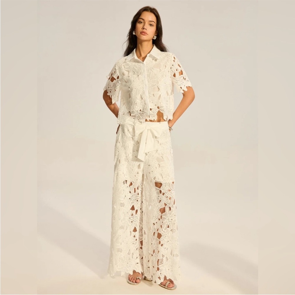 NEW Commense White Crochet Wide-Leg Pants & Top - Elegant Summer Style